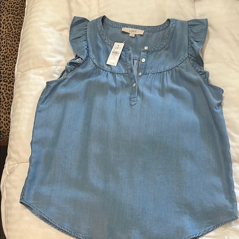 LOFT Light Blue Ruffle Sleeve Blouse